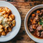 A side-by-side comparison of beefaroni and Hungarian goulash.