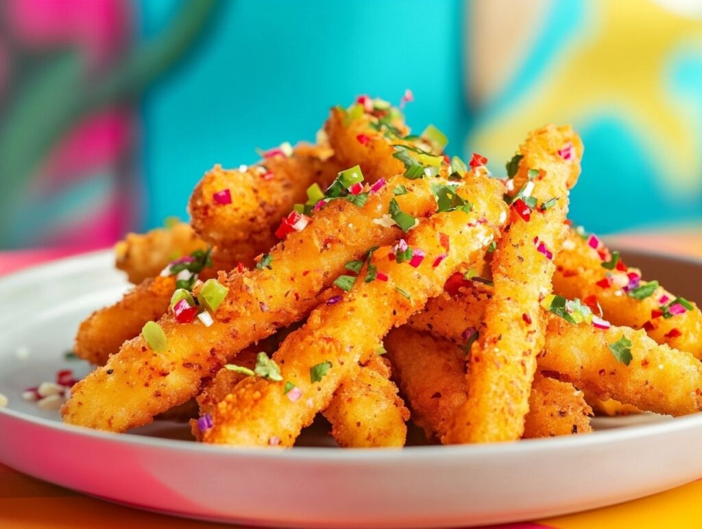 Instagram-style chicken fries with creative garnishes