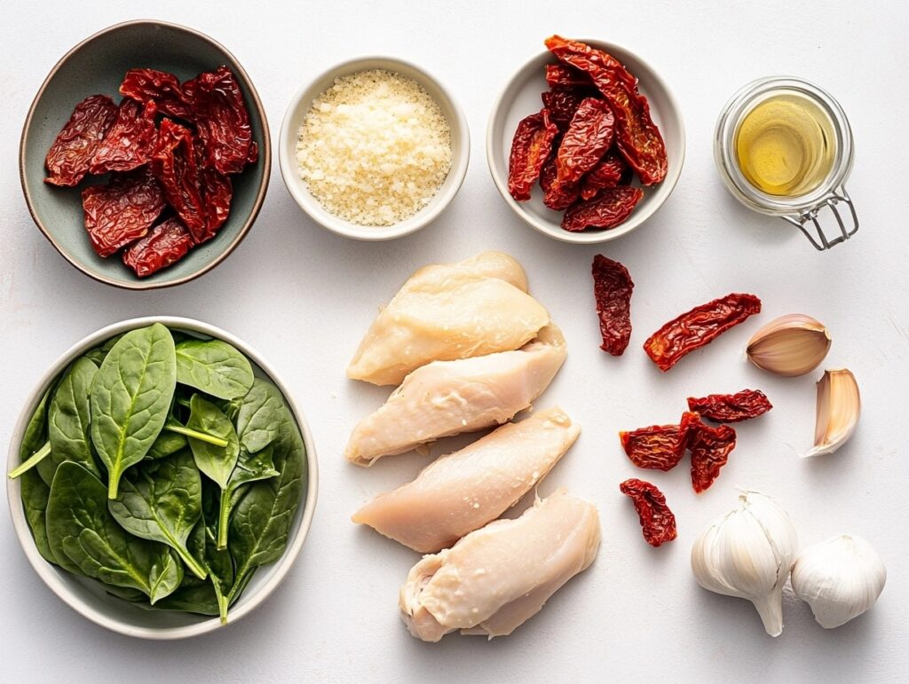 Ingredients for Marry Me Chicken Soup displayed on a countertop