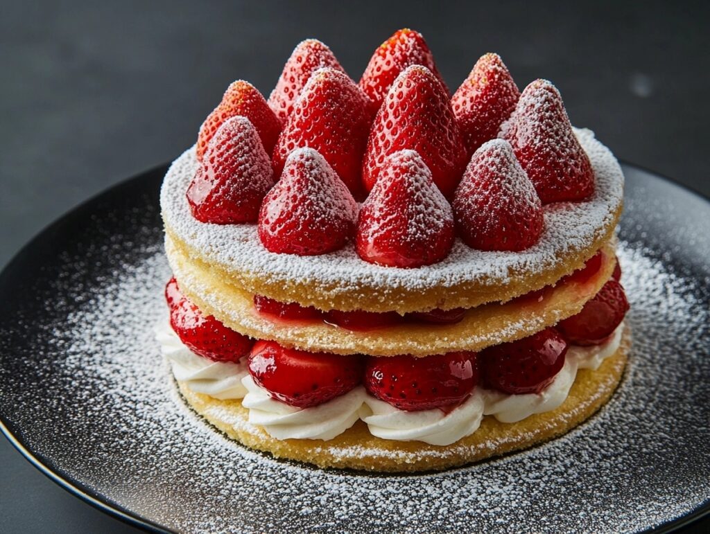 Spiral strawberry pattern on a white cake