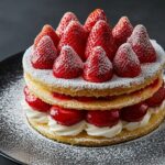 Spiral strawberry pattern on a white cake