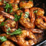 Cajun shrimp in a rustic skillet with Cajun spices and herbs