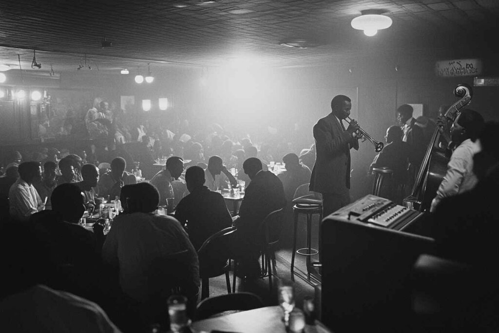 A Harlem jazz club scene symbolizing the origins of chicken and waffles